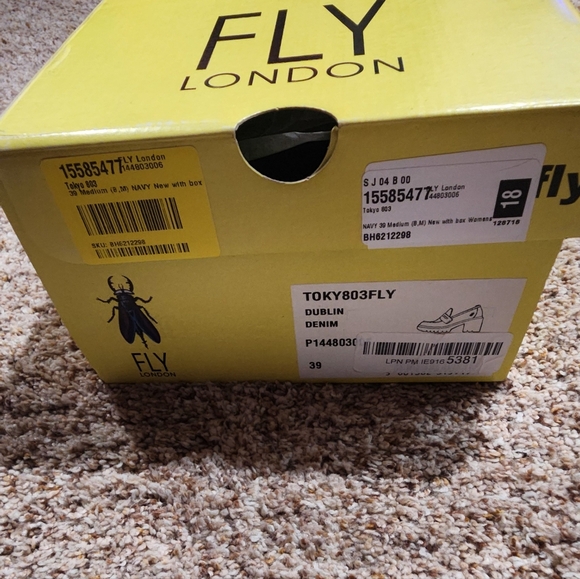 Fly London Tokyo 803 Lugged Sole Leather Loafer Heels Dublin Denim Sz 39 - Picture 9 of 11